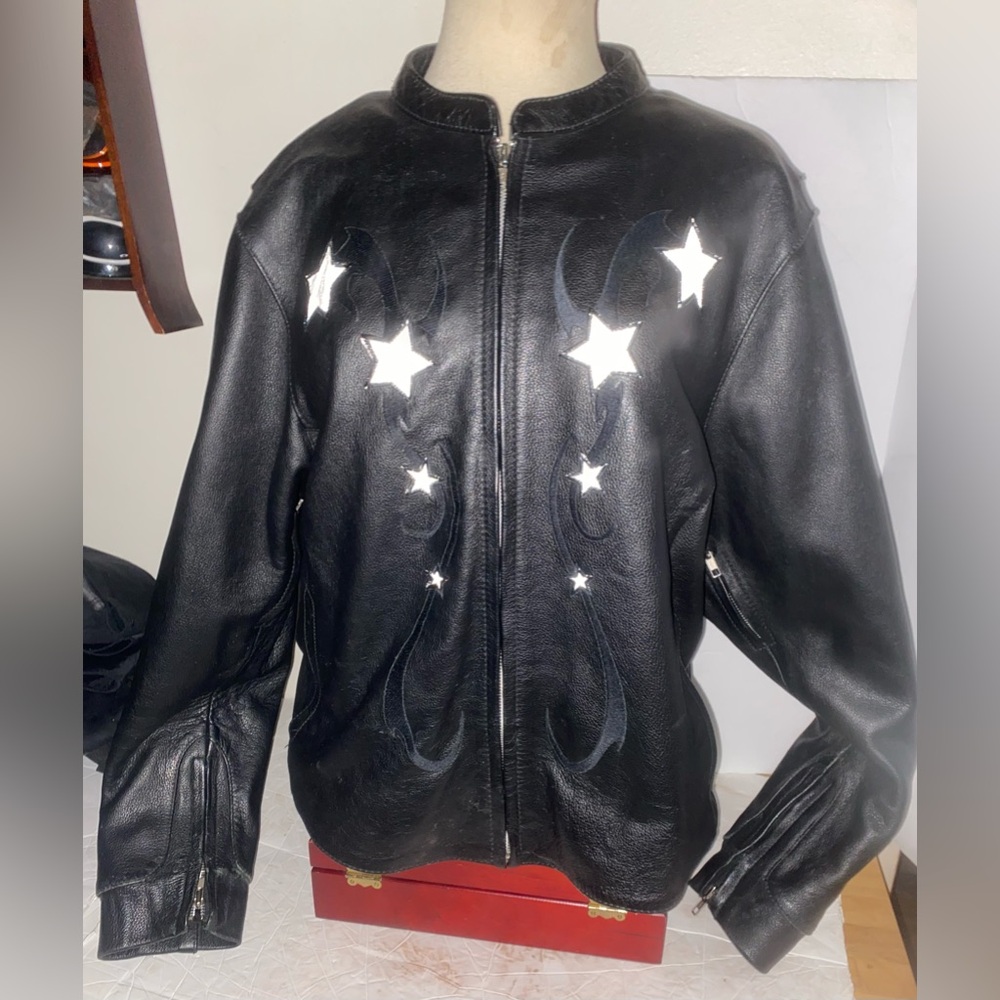 Ladies 3X M&M Reflective Star Leather Jacket